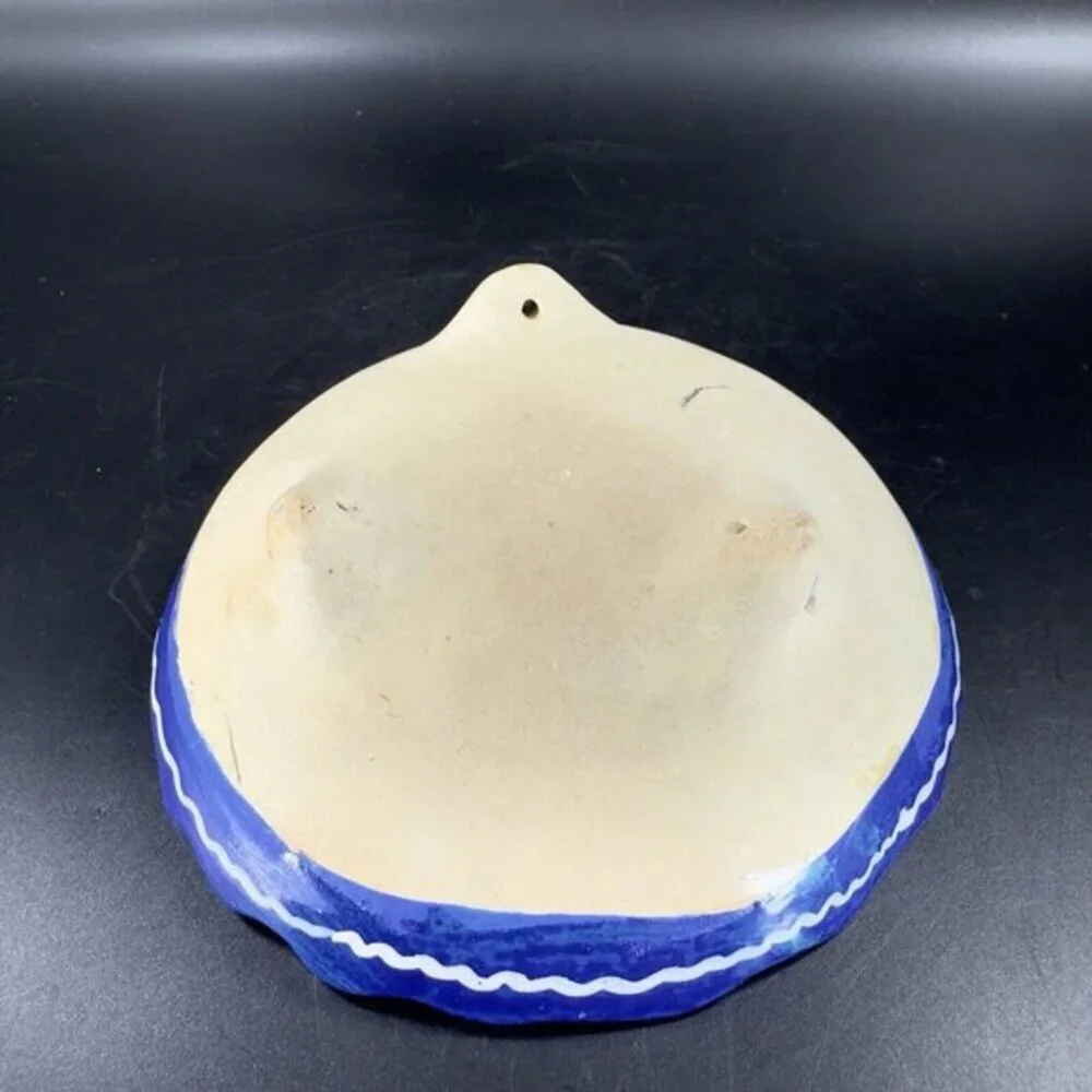 Vintage Hand Made Mexico Folk Art Pottery‎ Footed Bowl Dish Multicolor Blue Dish